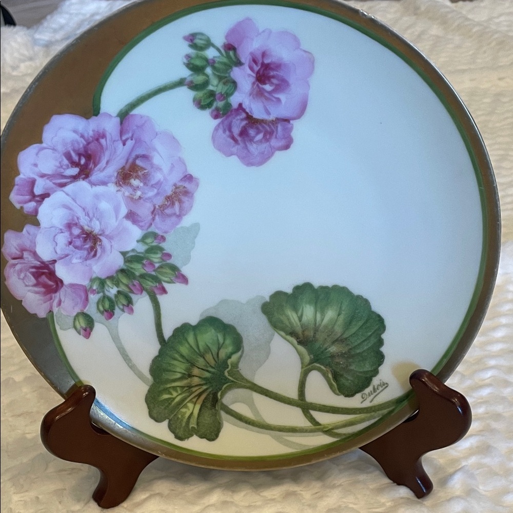 Floral Decorative handpainted Plate with Pink Flowers very old